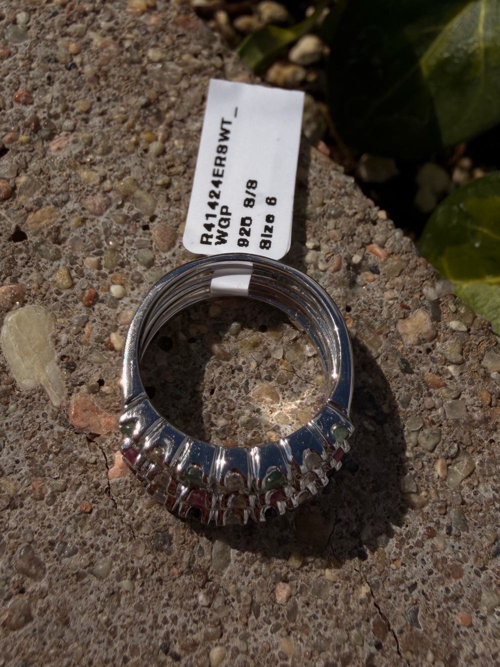 14K White Gold Over 925 Silver Multi Gemstone Ring Sapphire Emerald Ruby & Topaz - Picture 10 of 13
